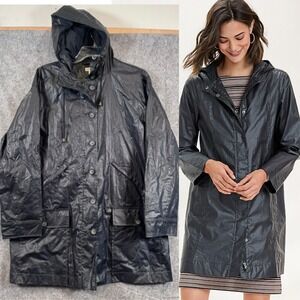 Garnet Hill Coated-Linen Trench Coat Sz 10 Jacket Waxed Rain Luxury Mininmalist
